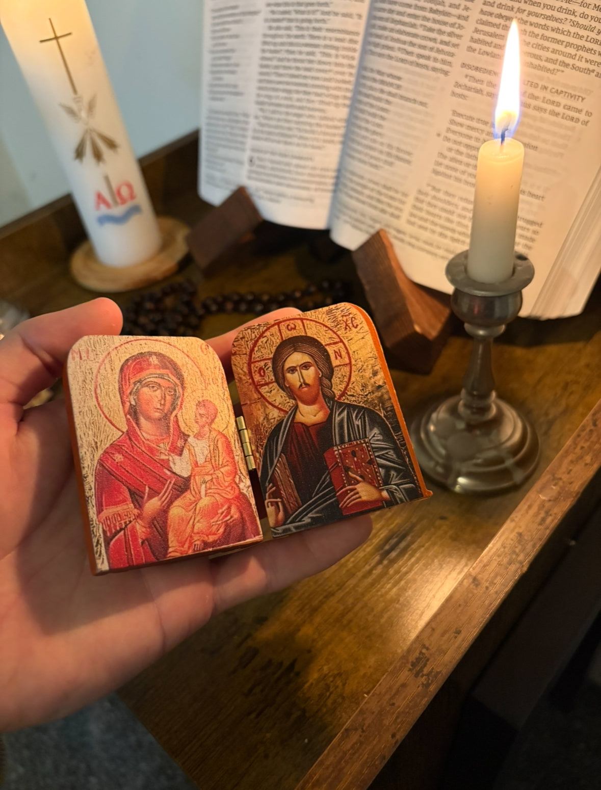 Orthodox Folding Icon (Christ the Teacher & Theotokos Hodegetria) - 8x12cm